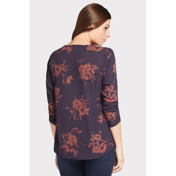 Evereve Allison Joy Alexa Crossover Top Navy & Brown Floral 3/4 Sleeve VNeck XS - Picture 2 of 13